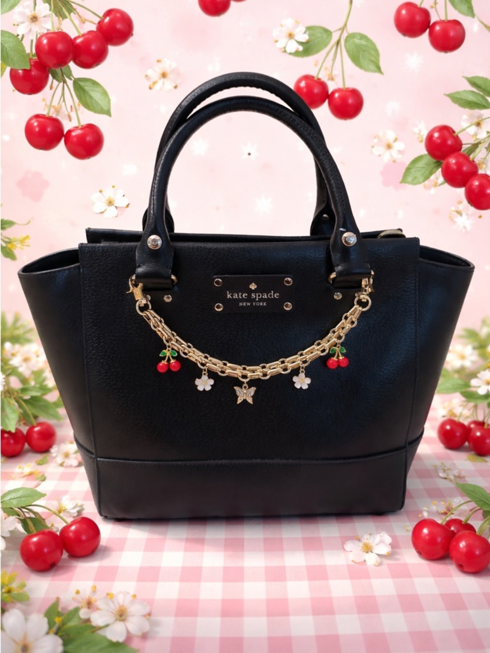 🍒NEW Cherry & Flower Bag Charm🍒